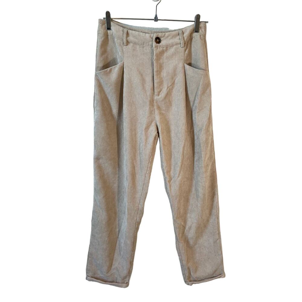 Womens Corduroy Loose Baggy Pants Beige Size 6 or Medium Minimalist Casual Y2K